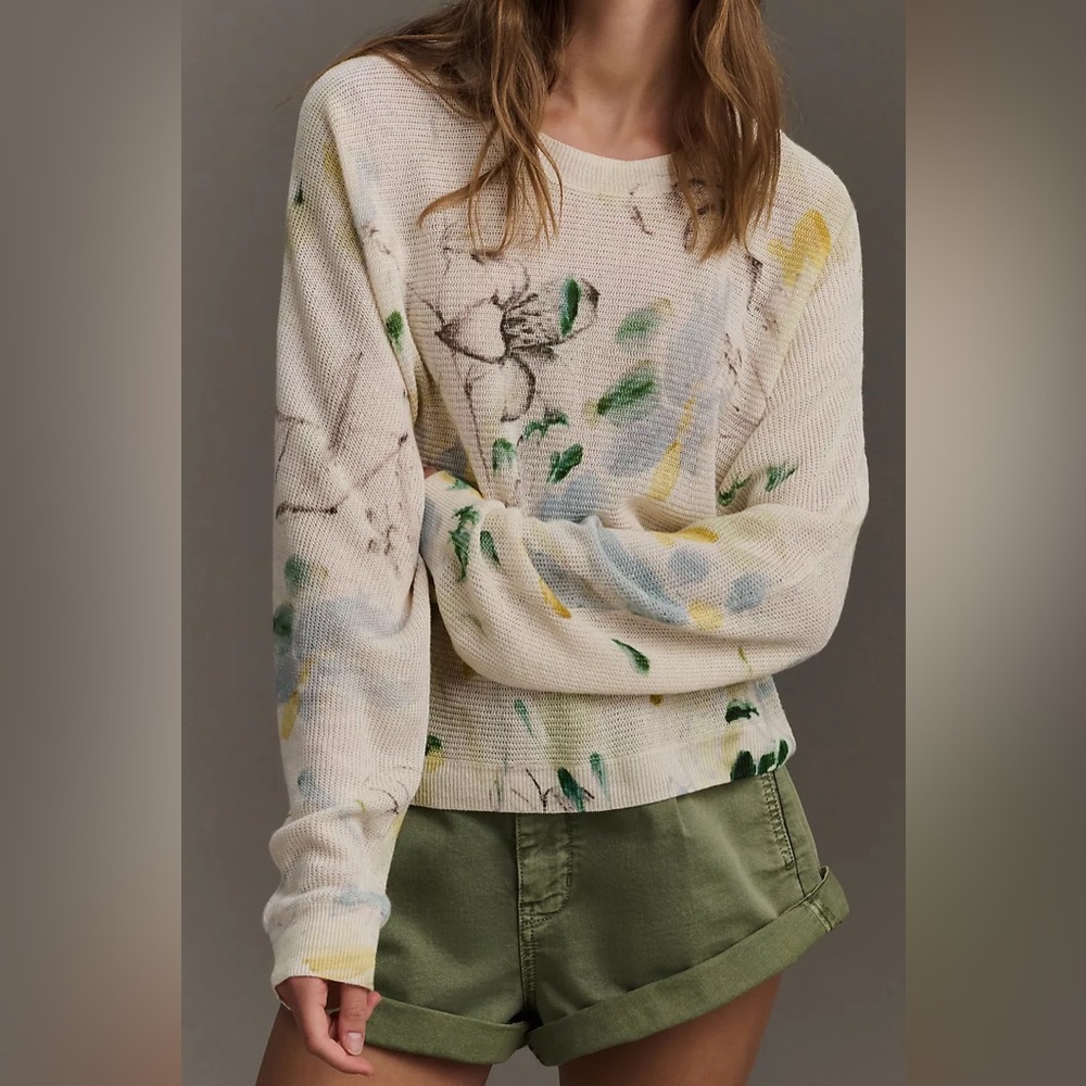 Anthropologie Printed-Linen Pullover Sweater - Picture 2 of 10